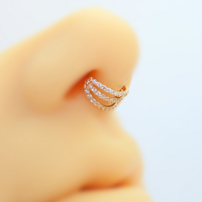 Aro Clicker Triple con Zirconias- Oro solido 14k