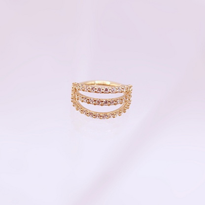 Aro Clicker Triple con Zirconias- Oro solido 14k