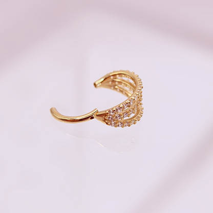 Aro Clicker Triple con Zirconias- Oro solido 14k