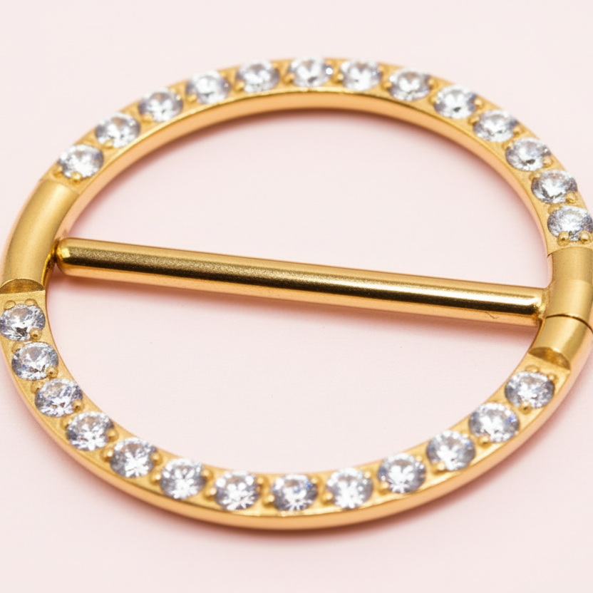 Piercing para Pezon Redondo con zirconias  De Titanio