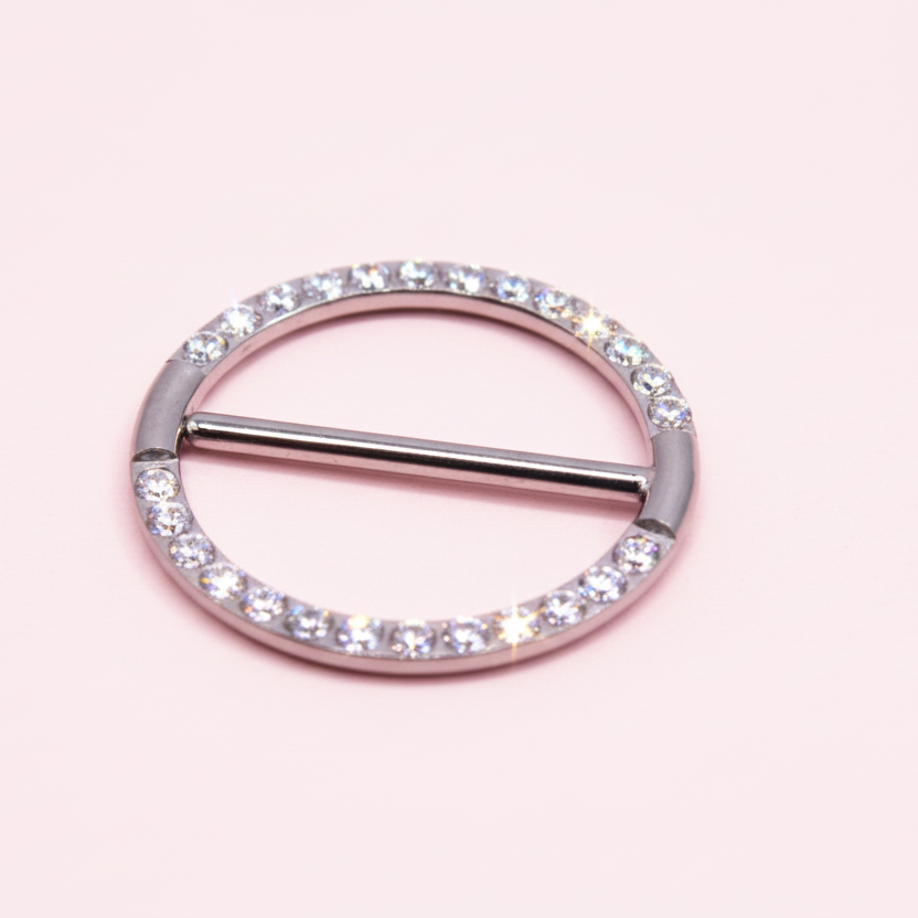 Piercing para Pezon Redondo con zirconias  De Titanio