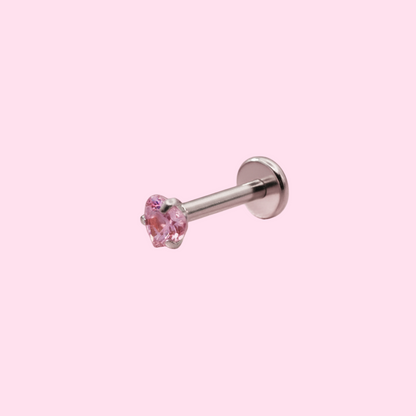Piercing zirconia corazón rosa - Acero quirúrgico