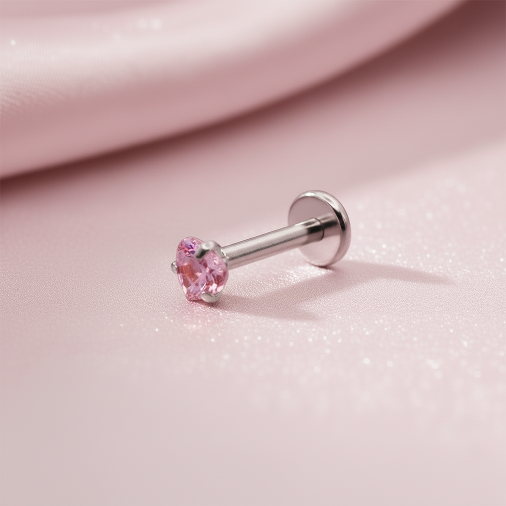 Piercing zirconia corazón rosa - Acero quirúrgico