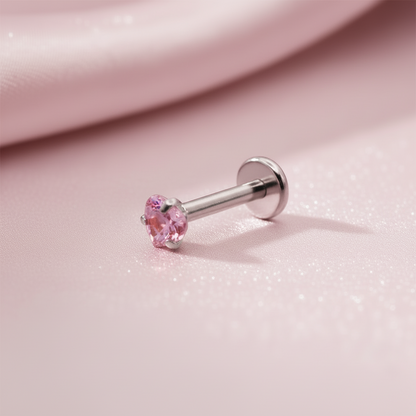 Piercing zirconia corazón rosa - Acero quirúrgico