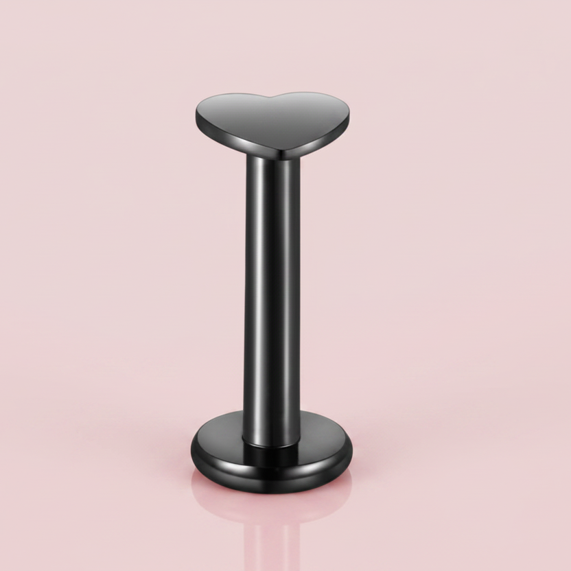 Labret corazón plano negro - Acero quirurgico