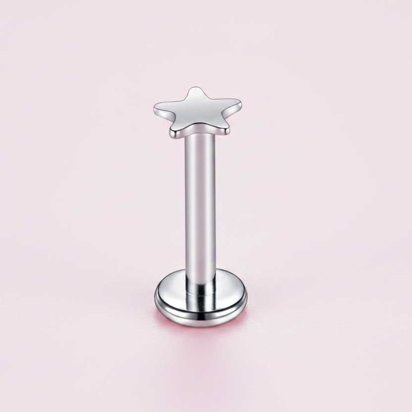 Labret estrella plana plateada - Acero quirúrgico