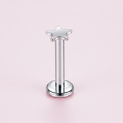 Piercing estrella plana plateada - Acero quirúrgico (Labret)