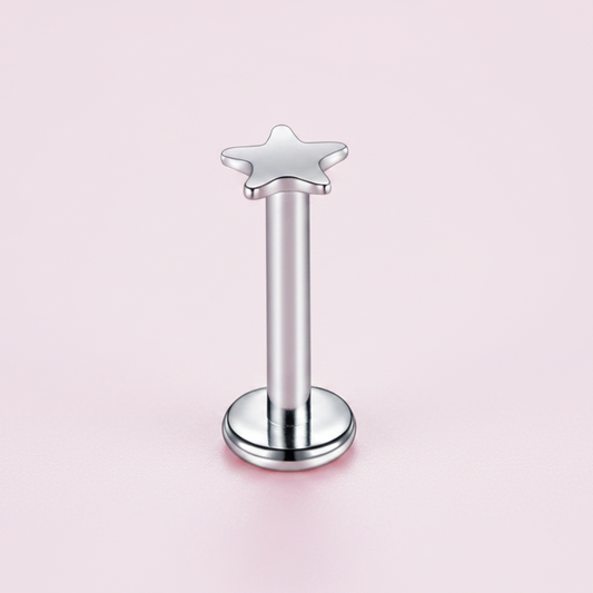 Labret estrella plana plateada - Acero quirúrgico