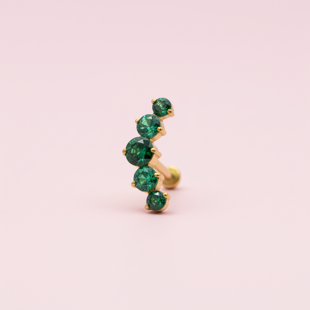 Piercing Fila de zirconias Esmeraldas - Titanio