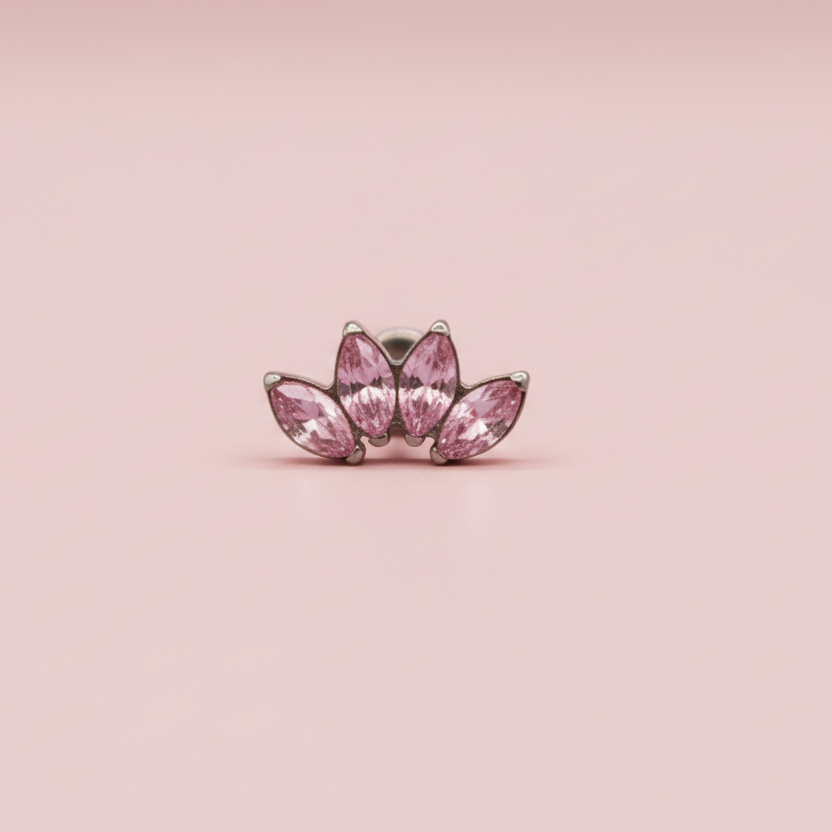 Piercing Flor de loto 4 pétalos Rosas -Titanio