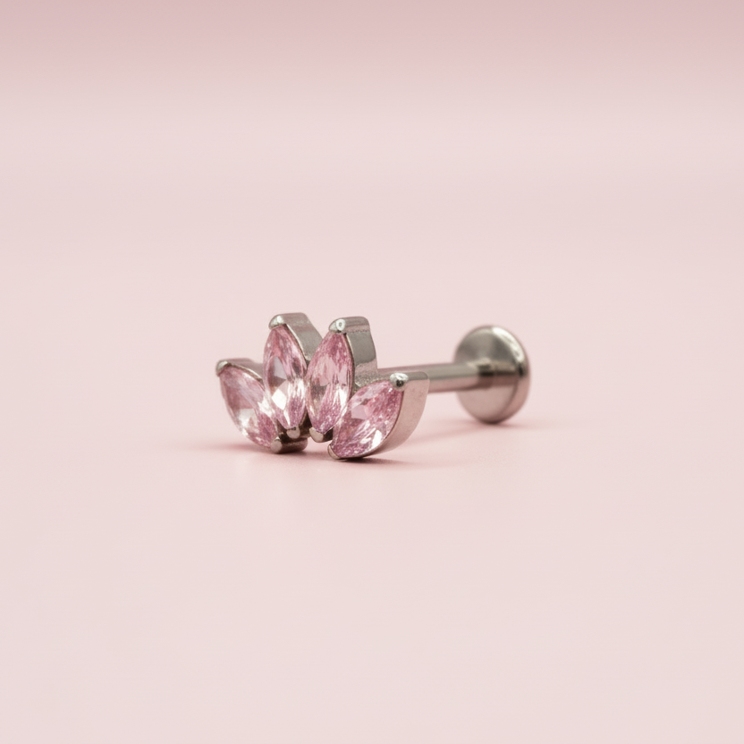 Piercing Flor de loto 4 pétalos Rosas -Titanio