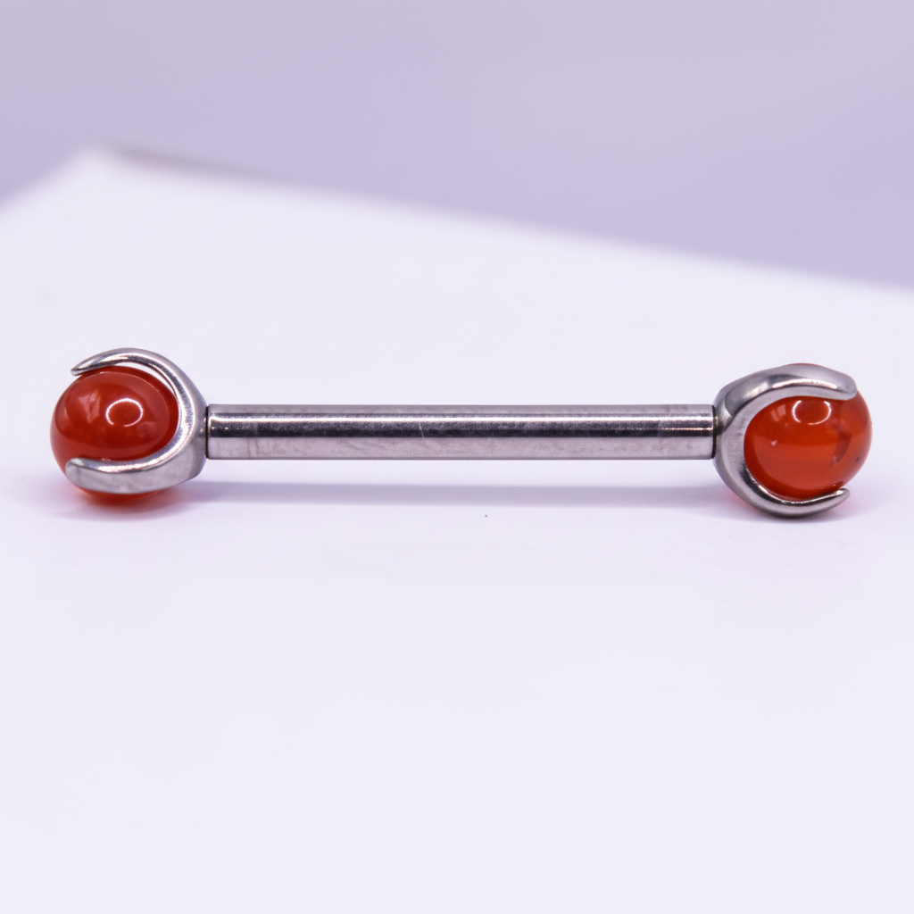 Barbell Titanio para Pezón Verde/Plata con Piedra Roja