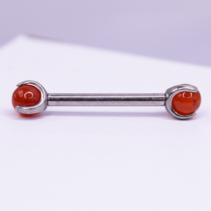 Barbell Titanio para Pezón Verde/Plata con Piedra Roja