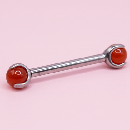 Piercing para Pezón Verde/Plata con Piedra Roja - Titanio