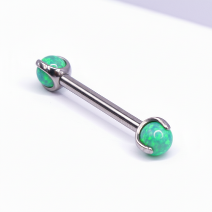 Barbell Titanio para Pezón Plata con Piedra verde