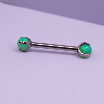 Barbell Titanio para Pezón Plata con Piedra verde