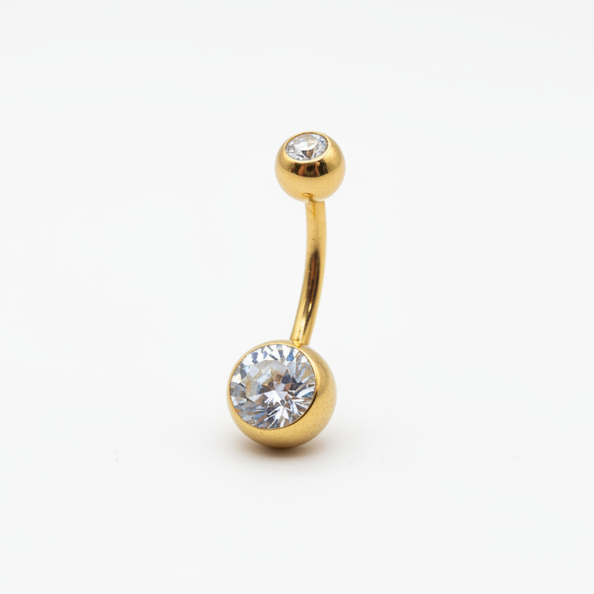 Piercing para Ombligo diseño con zirconia blanca - Titanio