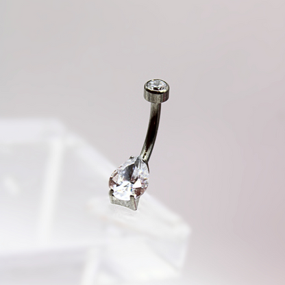 Barbell Curvo Titanio para Ombligo diseño Zirconia gota