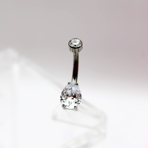 Barbell Curvo Titanio para Ombligo diseño Zirconia gota