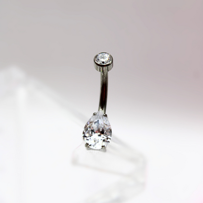 Barbell Curvo Titanio para Ombligo diseño Zirconia gota