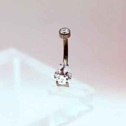 Barbell Curvo Titanio para Ombligo diseño Zirconia gota