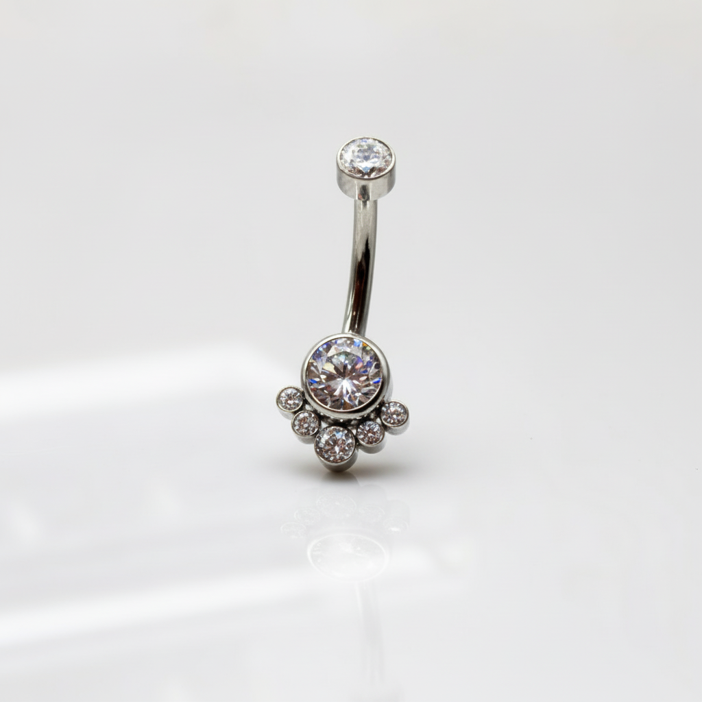 Piercing Ombligo Zirconia blanca con 5 mini pastillas - Titanio