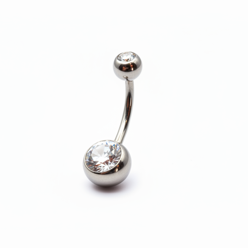 Piercing para Ombligo diseño con zirconia blanca - Titanio