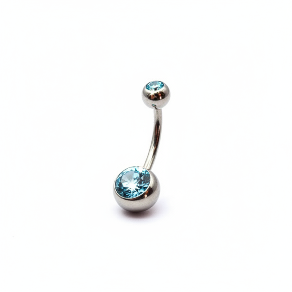 Piercing para Ombligo diseño con zirconia azul - Titanio