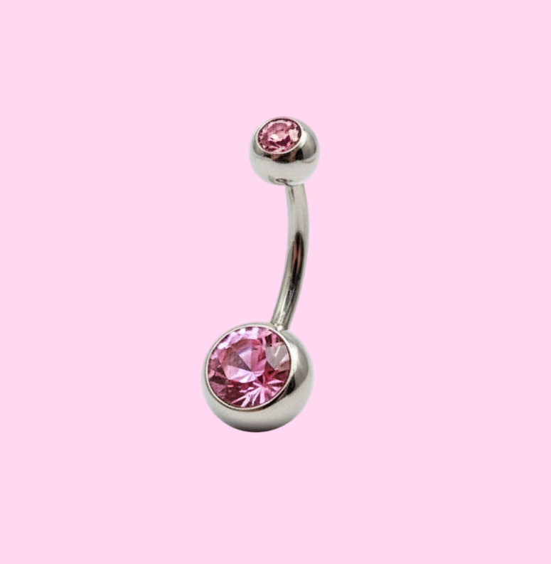 Piercing para Ombligo zirconia rosa - Barbell Curvo Titanio