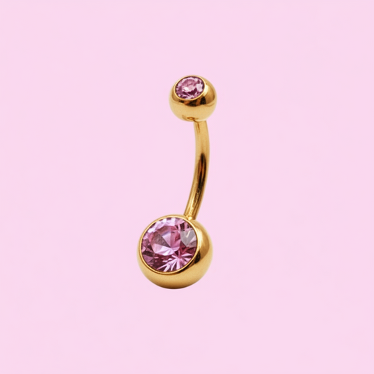 Piercing para Ombligo zirconia rosa - Barbell Curvo Titanio
