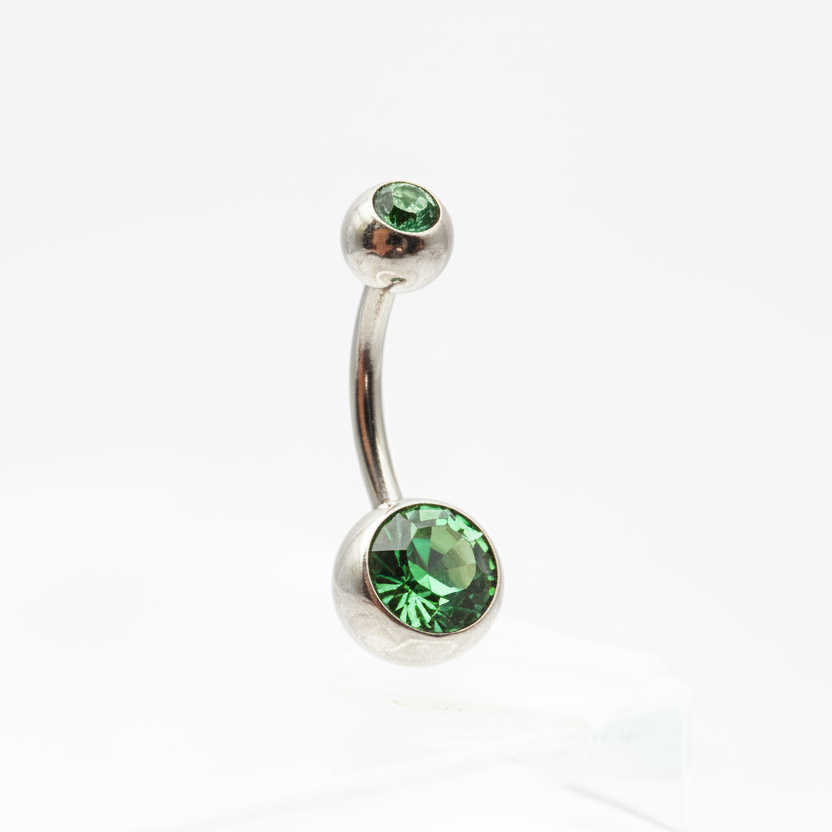 Piercing para Ombligo zirconia verde - Barbell Curvo Titanio