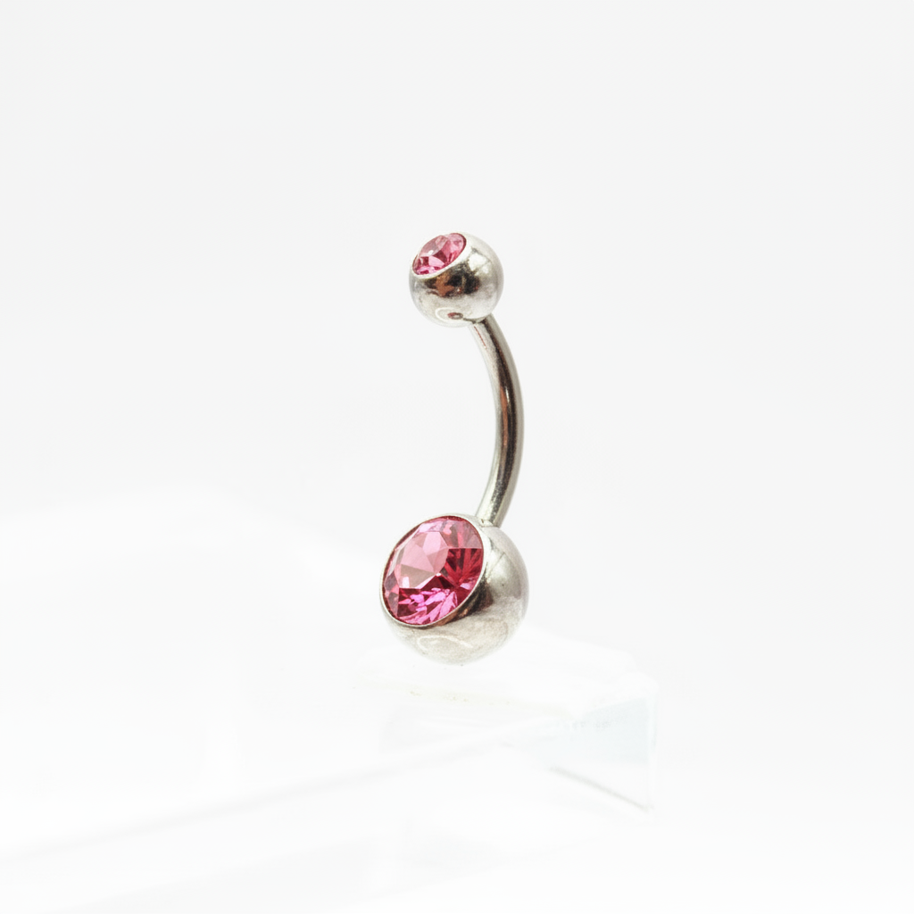 Piercing para Ombligo zirconia rosa - Barbell Curvo Titanio
