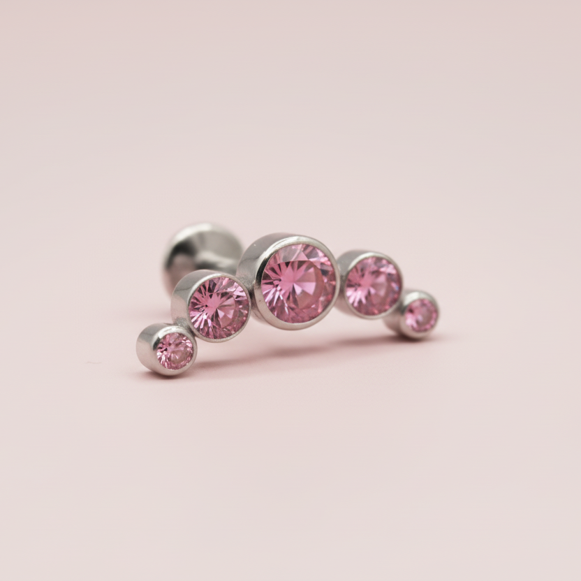 Piercing 5 pastillas rosas- Titanio