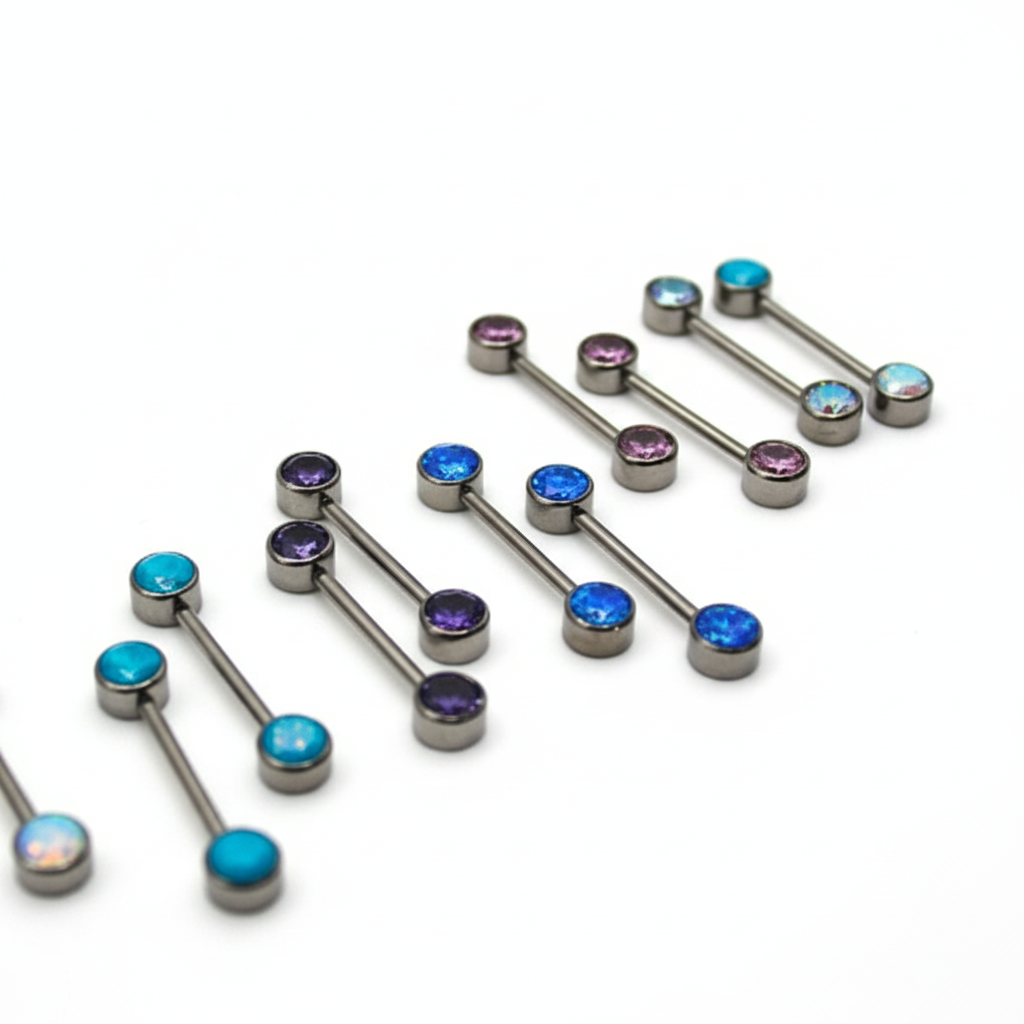 Piercing para Pezón 2 pastillas de zirconias azules - Titanio