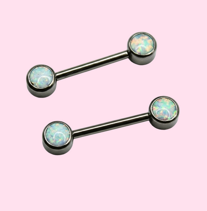 Piercing para Pezón 2 pastillas de ópalos tornasol - Titanio
