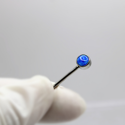 Barbell Titanio para Pezón  diseño 2 pastillas de opalos azules
