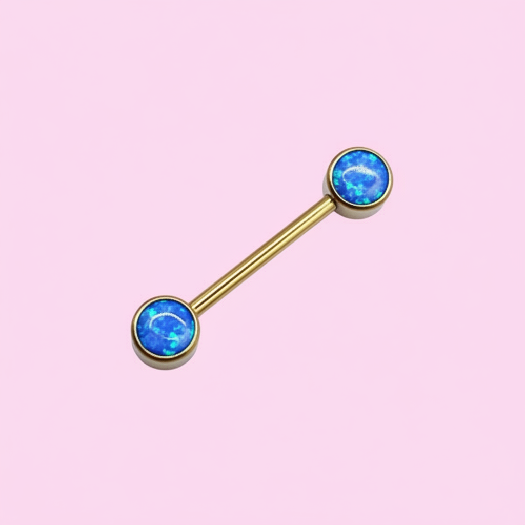 Piercing para Pezón  2 pastillas de opalos azules - Titanio