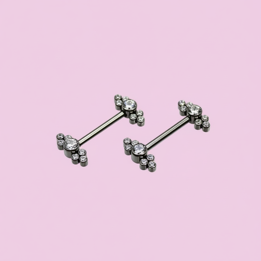 Piercing para Pezón  diseño "12 micropastillas" - Titanio