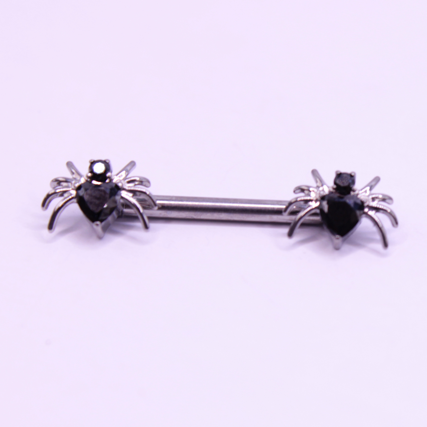 Barbell Titanio para Pezón maxi diseño araña zirconia negra  -Titanio
