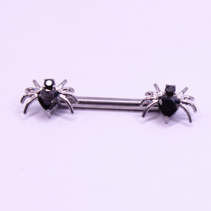 Barbell Titanio para Pezón maxi diseño araña zirconia negra  -Titanio