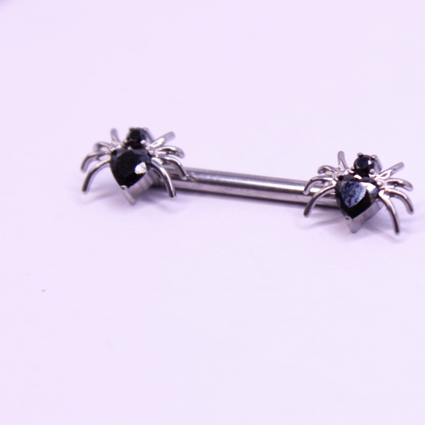 Barbell Titanio para Pezón maxi diseño araña zirconia negra  -Titanio