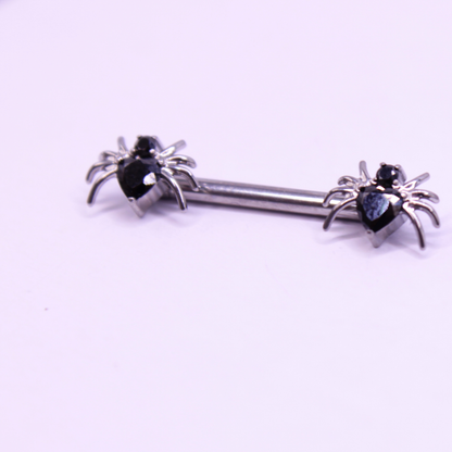 Barbell Titanio para Pezón maxi diseño araña zirconia negra  -Titanio