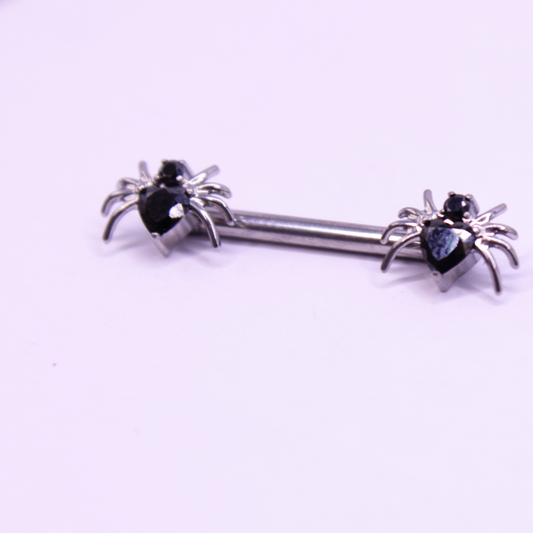 Barbell Titanio para Pezón maxi diseño araña zirconia negra  -Titanio