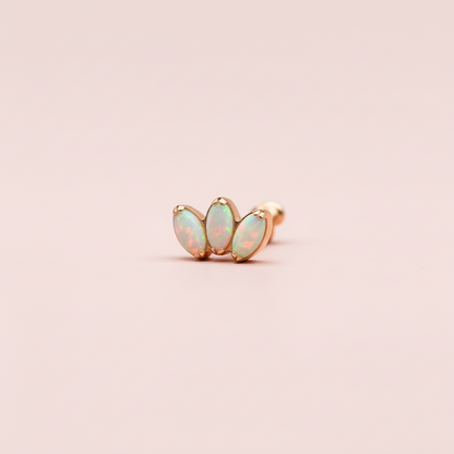 Piercing Flor de Loto 3 Pétalos Ópalo tornasol - Titanio (Labret )