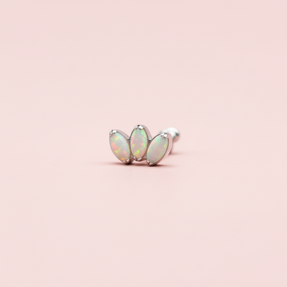 Piercing Flor de Loto 3 Pétalos Ópalo tornasol - Titanio (Labret )