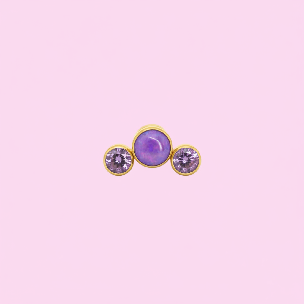 Piercing 3 Pastillas Moradas zirconia y ópalo - Titanio (Labre)