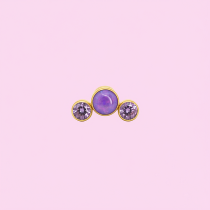 Piercing 3 Pastillas Moradas zirconia y ópalo - Titanio (Labre)