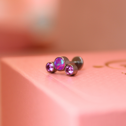 Labret 3 Pastillas Moradas zirconia y ópalo - Titanio