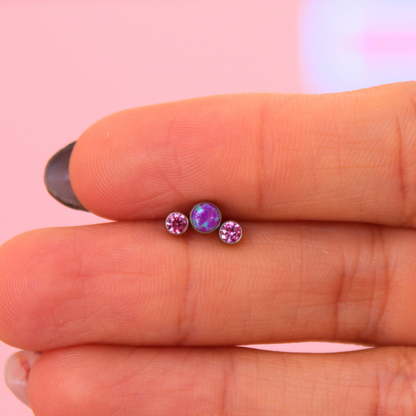 Labret 3 Pastillas Moradas zirconia y ópalo - Titanio