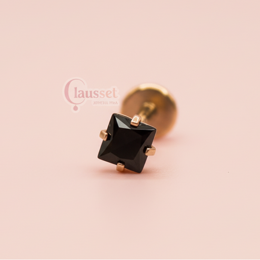 Labret zirconia cuadrada negra - Acero quirúrgico